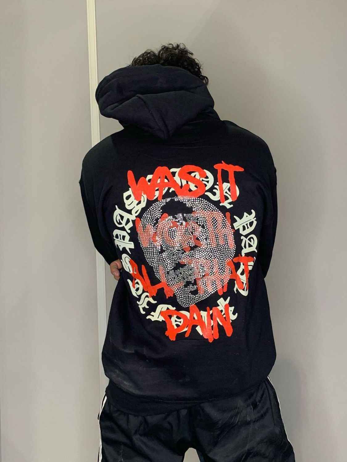 Men's Rhinestone Letter Zip Up Hoodie - Damned Threads